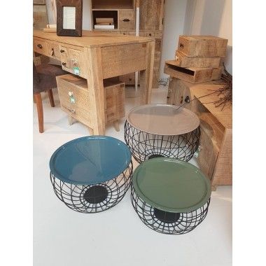 Conjunto de 3 mesas de centro de acero multicolor La Costa Wire 2