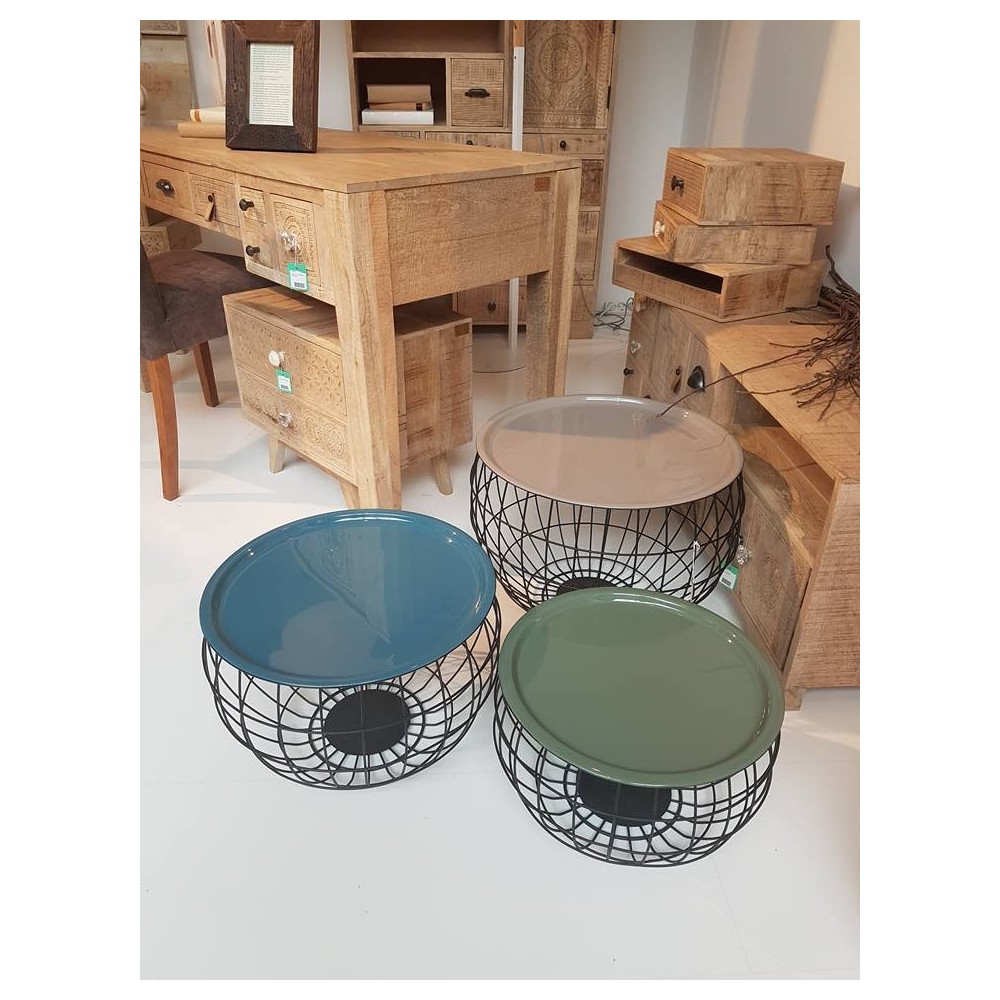 Conjunto de 3 tabelas de baixo multicolorido fio Costa de aço