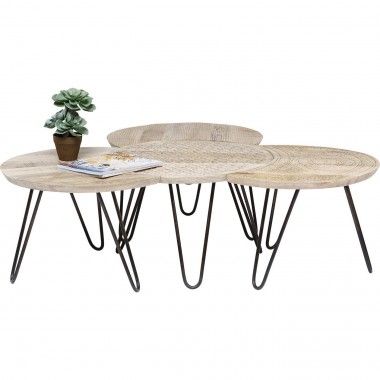 Conjunto de 3 Tabelas de nomeação em Luz étnica Light Wood Puro