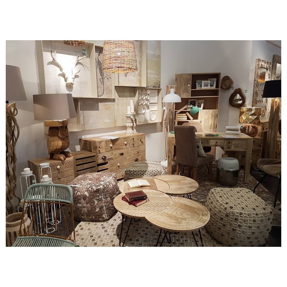 Set de 3 tables d'appoints en bois clair ethnique Puro
