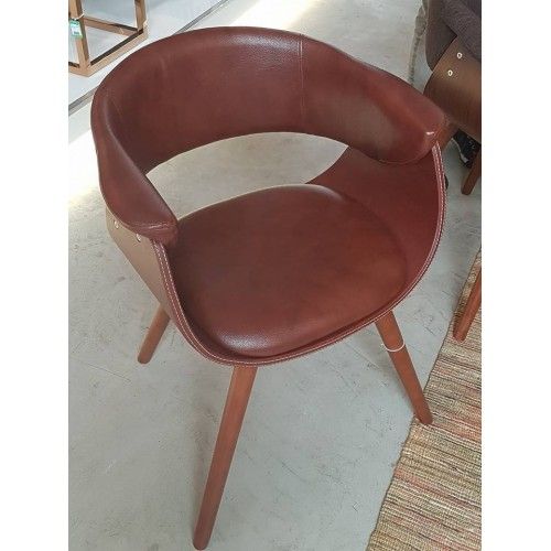 Poltrona de couro marrom e madeira de monaco vintage
