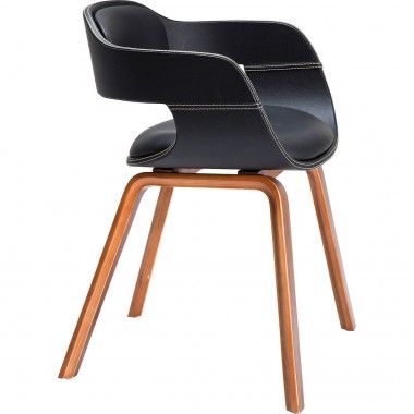 DESIGNERSTOEL IN ZWART LEER EN HOUT COSTA KARE DESIGN