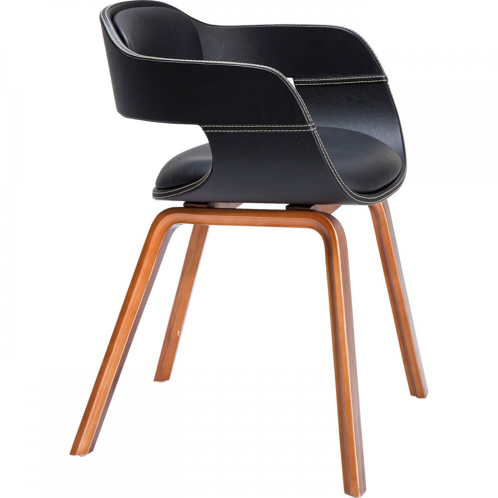 Design de cadeira Simili Couro preto e design de kare de madeira costa