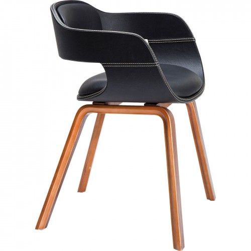 Design de cadeira Simili Couro preto e design de kare de madeira costa