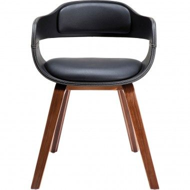 Design de cadeira Simili Couro preto e design de kare de madeira costa