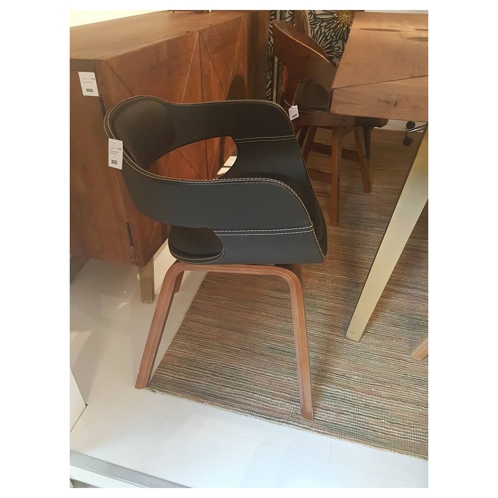SEDIA DESIGN IN PELLE NERA E LEGNO COSTA KARE DESIGN