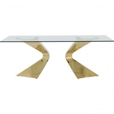 MESA DE COMEDOR DE DISEÑO CRISTAL Y ORO 200 CM GLORIA KARE DESIGN