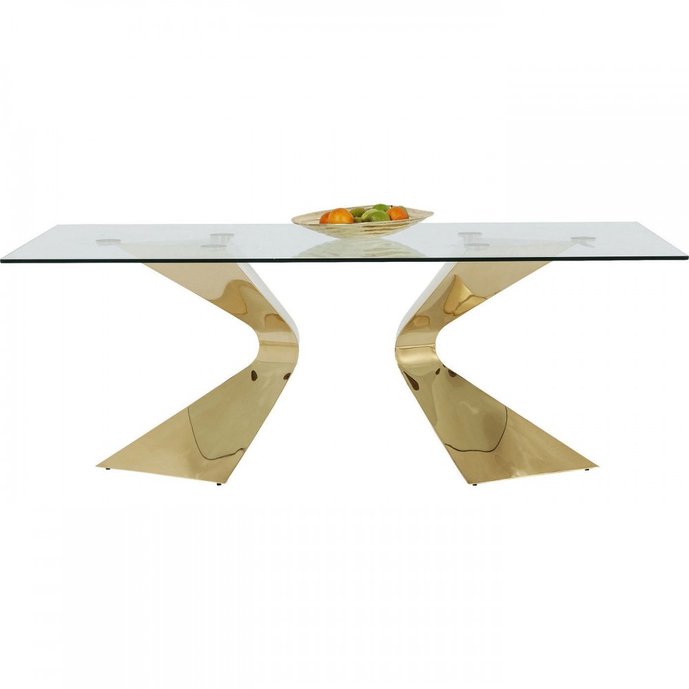 MESA DE COMEDOR DE DISEÑO CRISTAL Y ORO 200 CM GLORIA KARE DESIGN