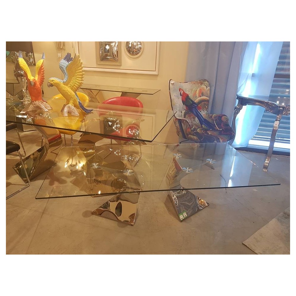DESIGNER GLASS AND CHROME DINING TABLE 200 CM GLORIA KARE DESIGN