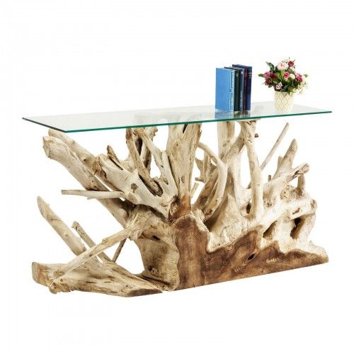 CONSOLE PLATEAU VERRE PIED SCULPTE ROOTS KARE DESIGN 