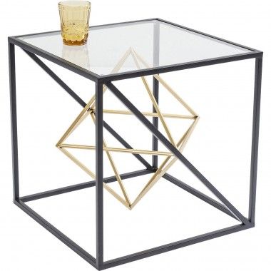 Tabela lateral 45 x 45 cm de aço preto e design de prisma de ouro