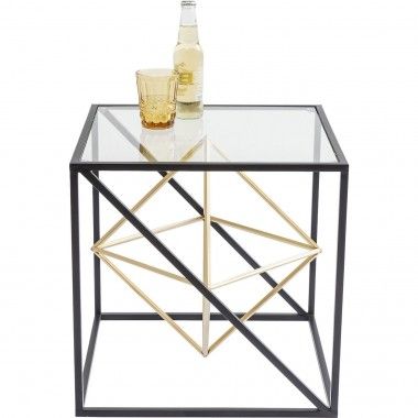 Tabela lateral 45 x 45 cm de aço preto e design de prisma de ouro 2