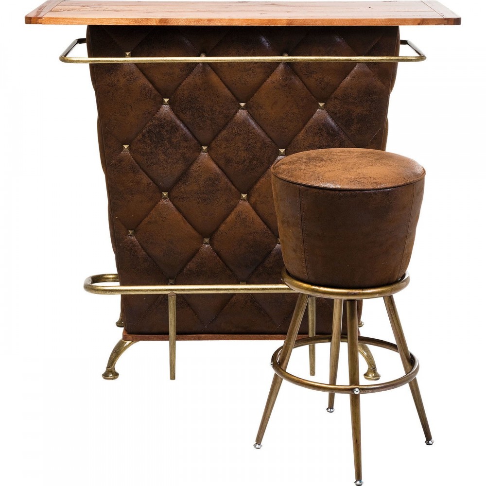 TABOURET EFFET CUIR VINTAGE MARRON ET OR LADY ROCK KARE DESIGN