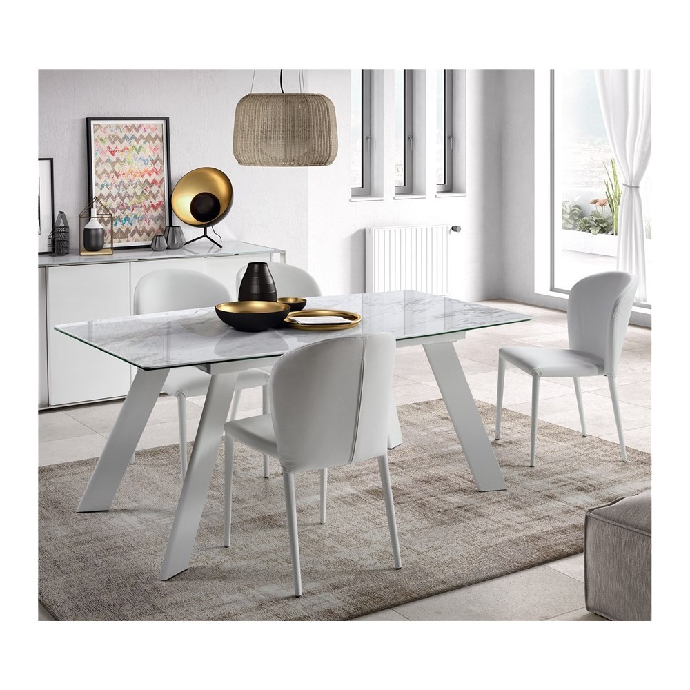 CERAMIC TABLE 180-225 CM MARBLE EFFECT WHITE MARBLE CAMINO A CASA