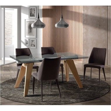 DESIGNER EETTAFEL 160-240 CM HOUT EN GLAZEN BERG CAMINO A CASA