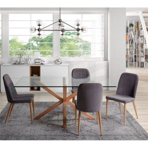 Mesa de jantar retangular 180 cm de vidro e madeira ídolo CAMINO A CASA