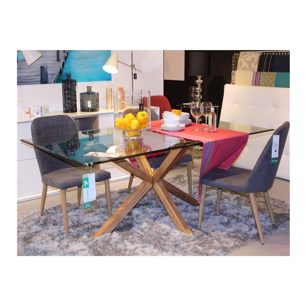 IDOL RECHTHOEKIGE EETTAFEL 180 CM GLAS EN HOUT CAMINO A CASA
