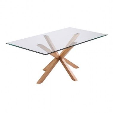 Mesa de jantar retangular 180 cm de vidro e madeira ídolo CAMINO A CASA