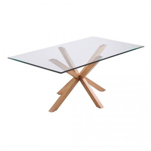 Mesa de jantar retangular 180 cm de vidro e madeira ídolo CAMINO A CASA