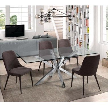Mesa de jantar retangular 180 cm de vidro e cromo ídolo CAMINO A CASA 2