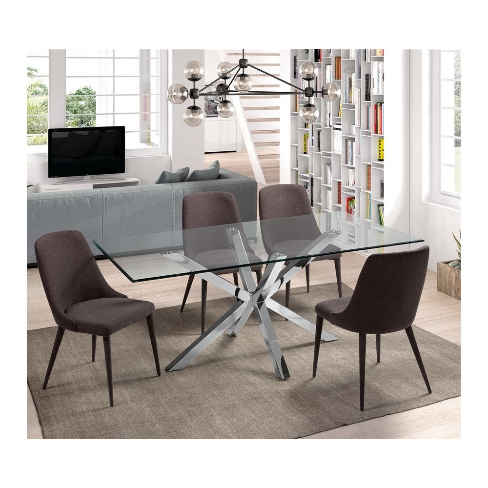 IDOL RECHTHOEKIGE EETTAFEL 180 CM GLAS EN CHROOM CAMINO A CASA