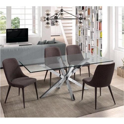 Mesa de jantar retangular 180 cm de vidro e cromo ídolo CAMINO A CASA