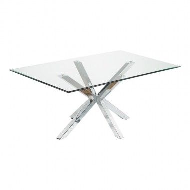 Mesa de jantar retangular 180 cm de vidro e cromo ídolo CAMINO A CASA