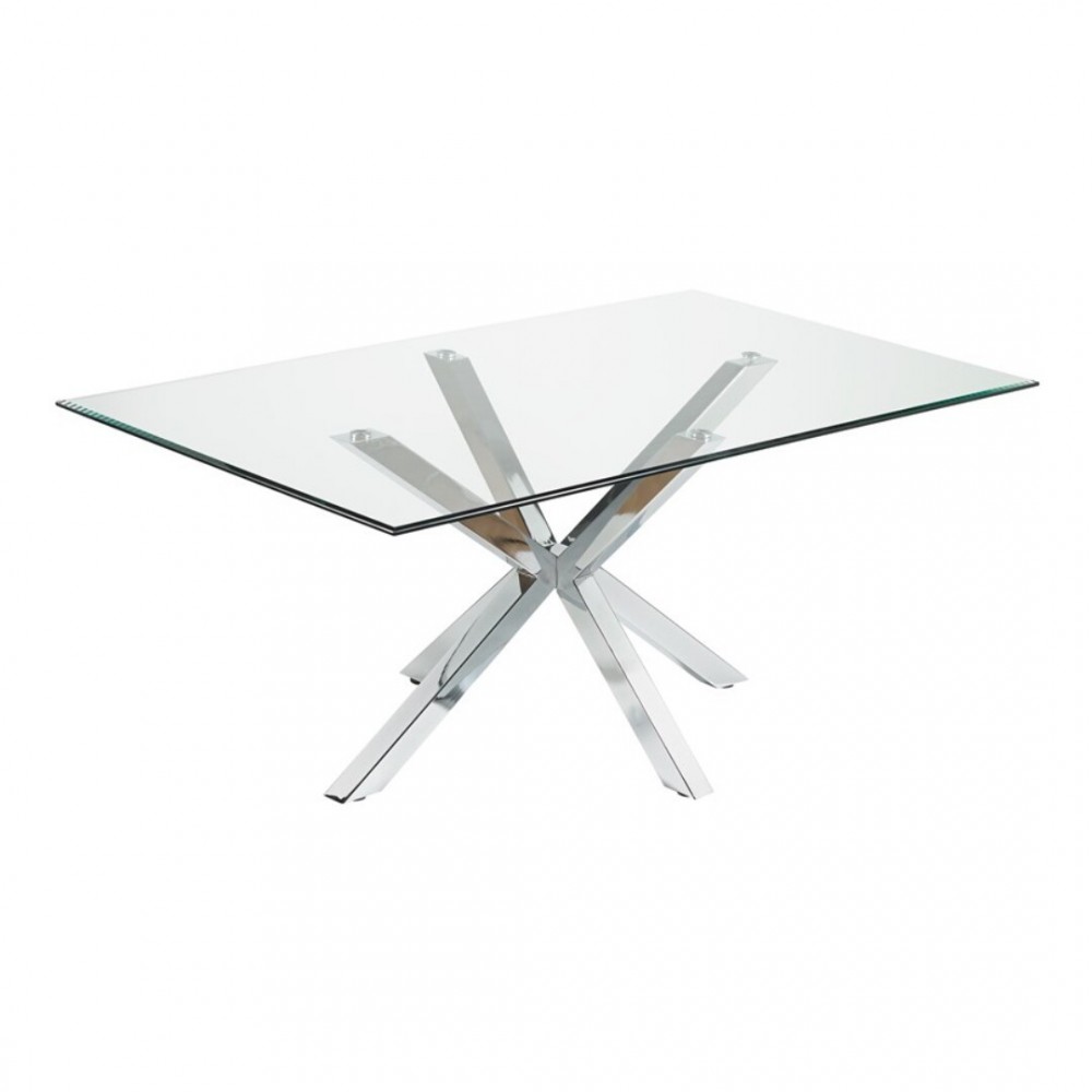 Mesa de jantar retangular 180 cm de vidro e cromo ídolo CAMINO A CASA