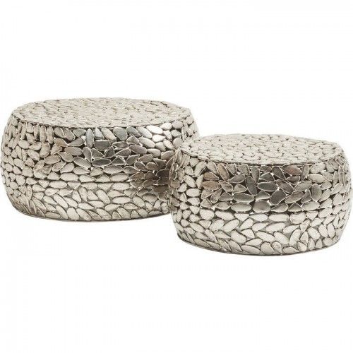 SET DE 2 TABLES BASSES GALETS ARGENTES ARGENTES DELUXE KARE DESIGN