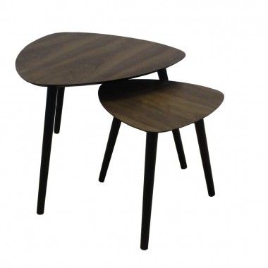 Conjunto de mesa lateral de bandeja de madeira alto