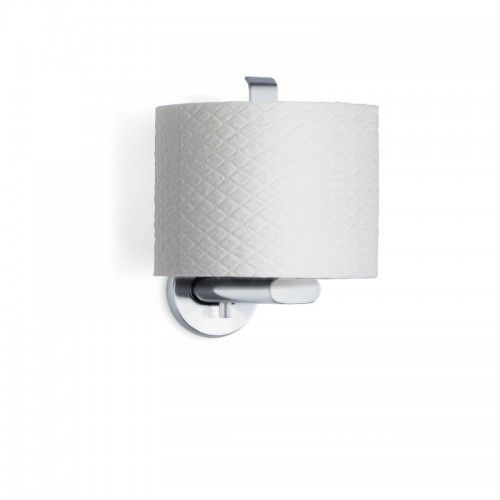 Porta-rolos Areo vertical aço escovado Blomus — suporte com rolo ilustrativo não incluído