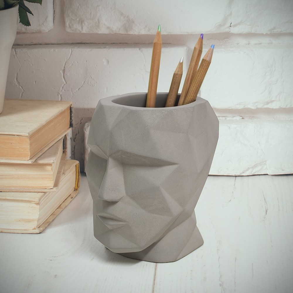 POT A CRAYONS VISAGE GRIS BETON THE HEAD BALVI