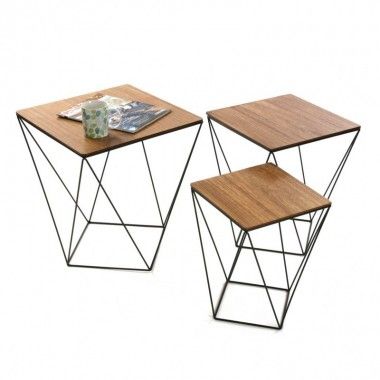 Conjunto de 3 Tabelas de nomeação Blackwire Wood Bandeja Versa