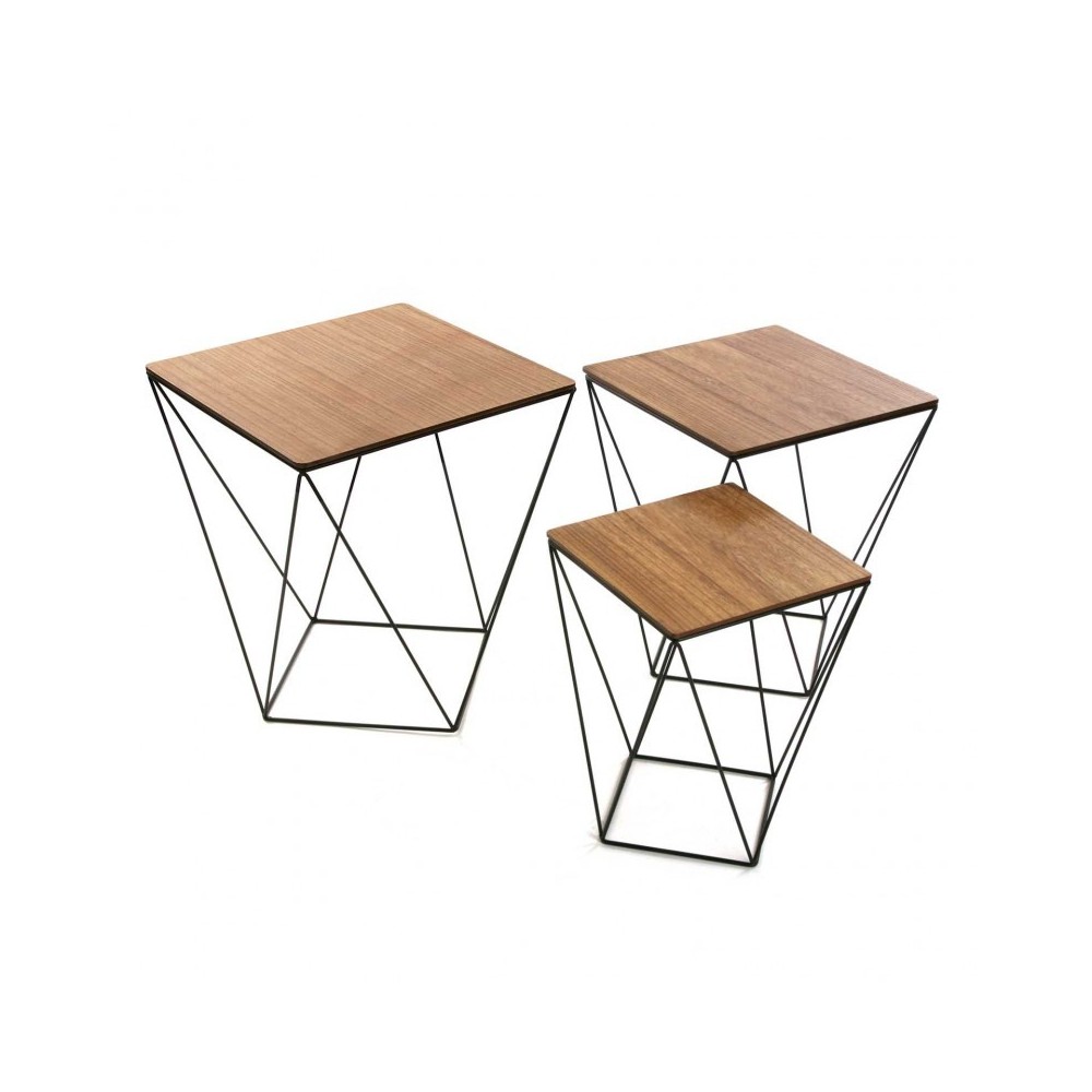 SET DE 3 TABLES D'APPOINTS PLATEAU BOIS BLACKWIRE VERSA