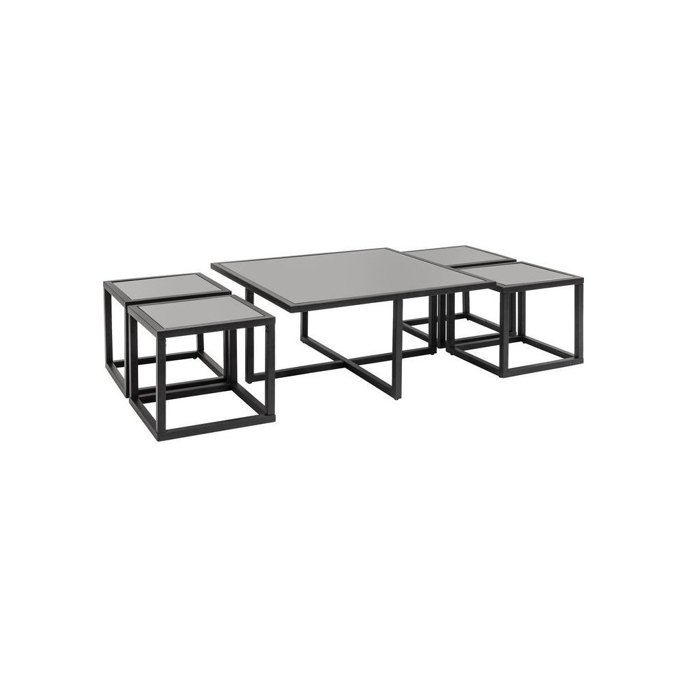 TABELLE BASSE DESIGN NOIR + 4 TABELLE D'APPOINTS QUAD