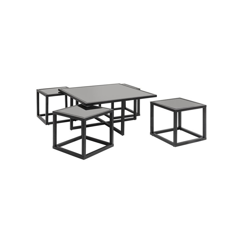 TABLE BASSE DESIGN NOIR + 4 TABLES D'APPOINTS QUAD