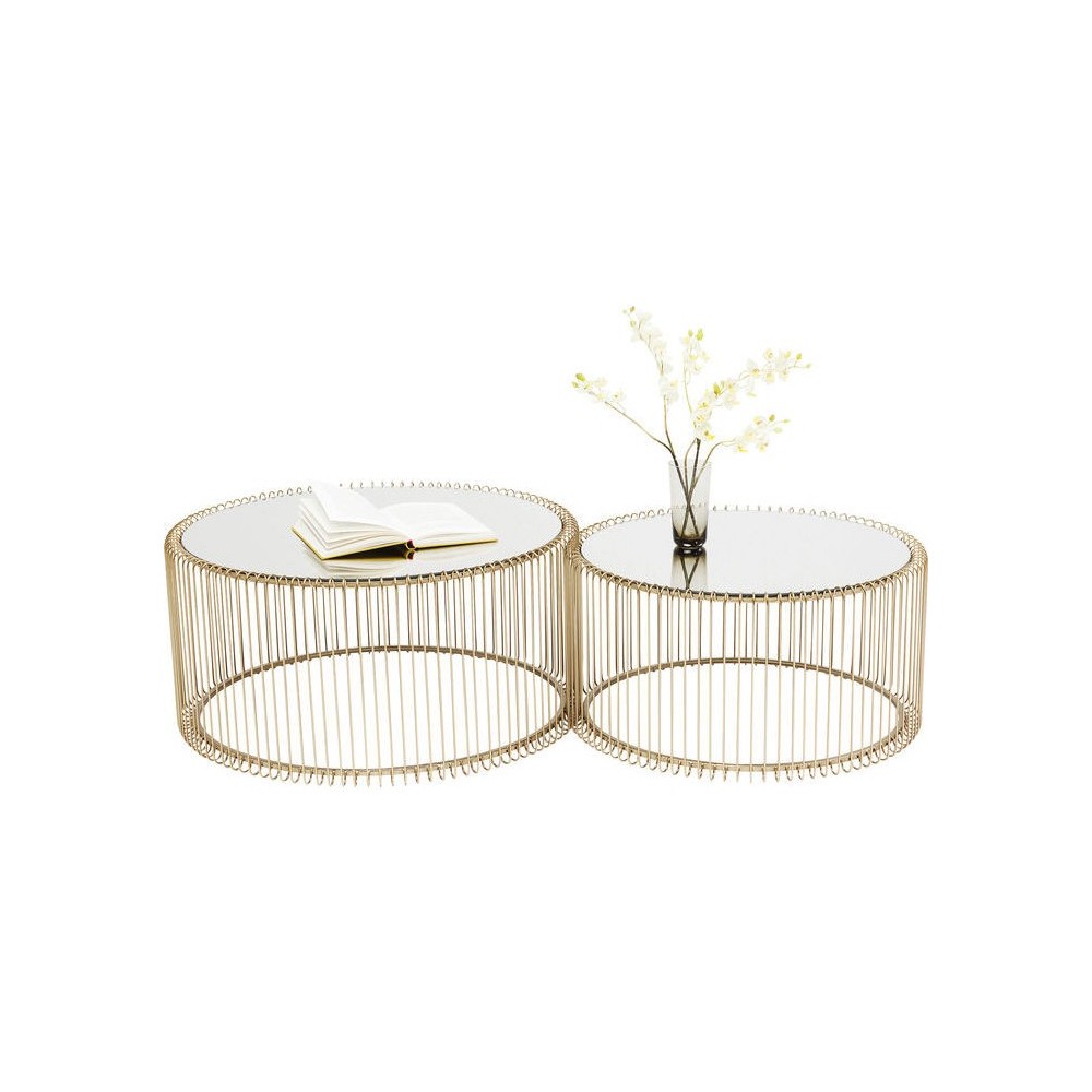 Conjunto de 2 Baixos de latão e espelho de arame
