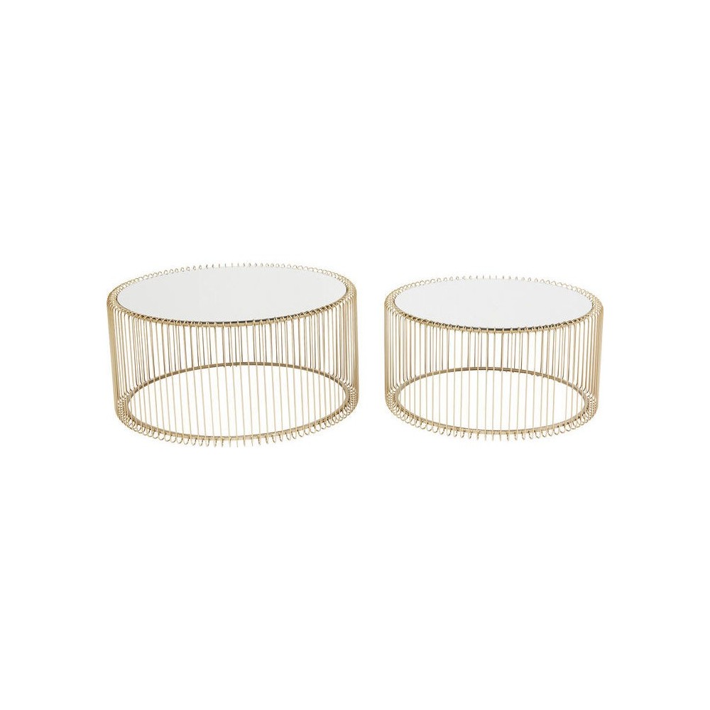 Conjunto de 2 Baixos de latão e espelho de arame