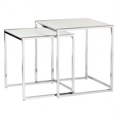 Conjunto de 2 Gigognes Vidro e Chrome Nido Pop Tables Set