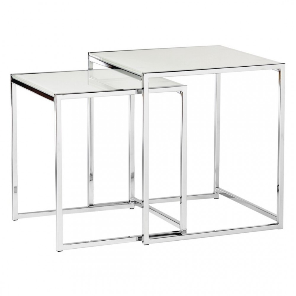 Conjunto de 2 Gigognes Vidro e Chrome Nido Pop Tables Set