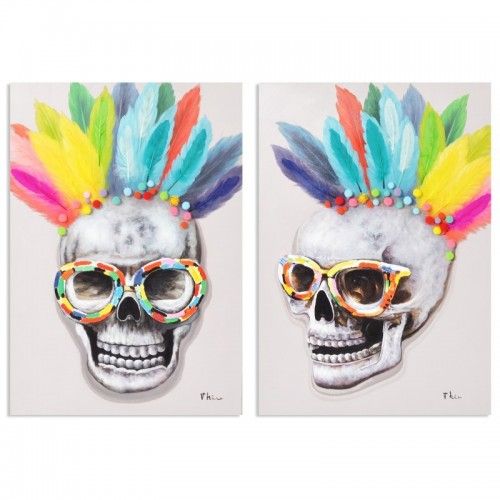 Conjunto de 2 cuadros calaveras plumas COLOR 100 x 70 cm