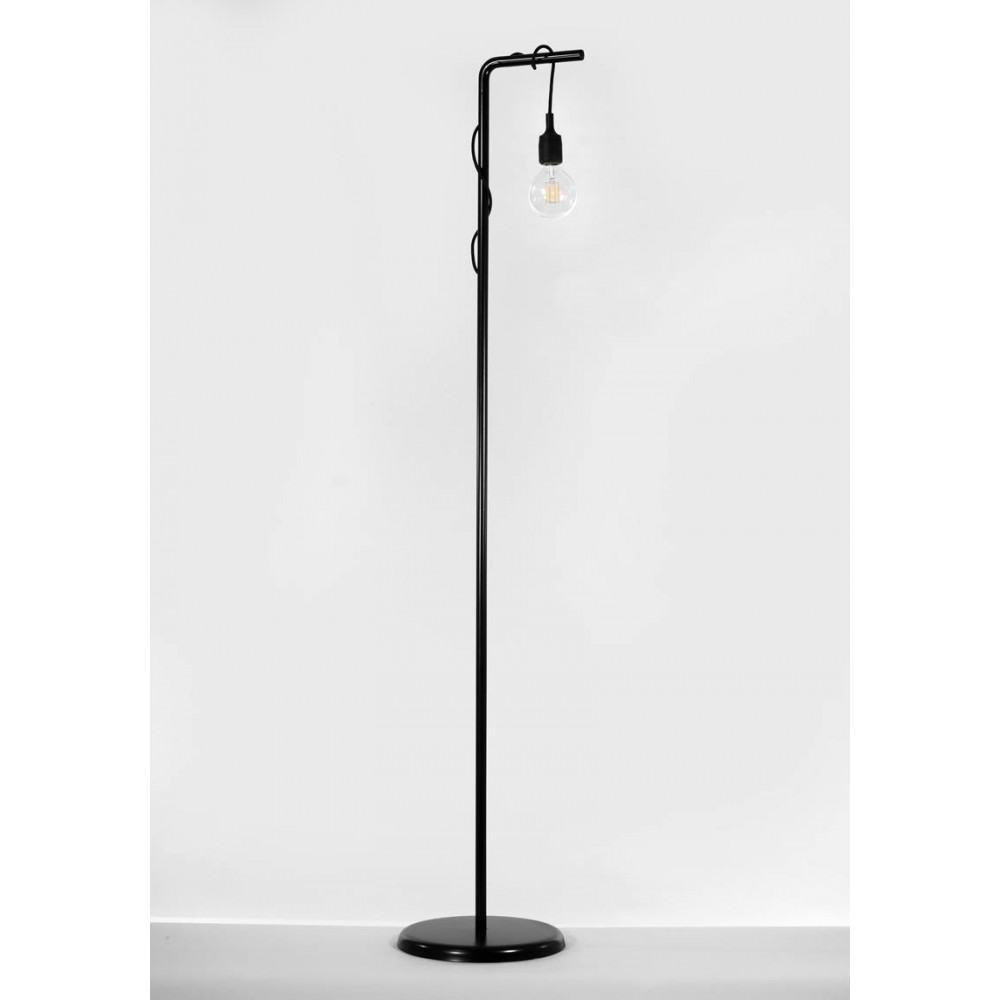 Candeeiro de pé INTERIOR tubo preto e lâmpada suspensa SOCADIS — vista frontal