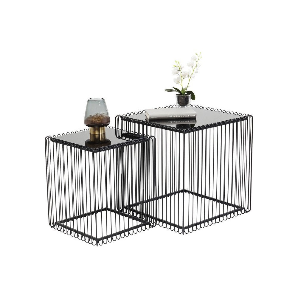 Set de 2 tables d'appoint noires WIRE