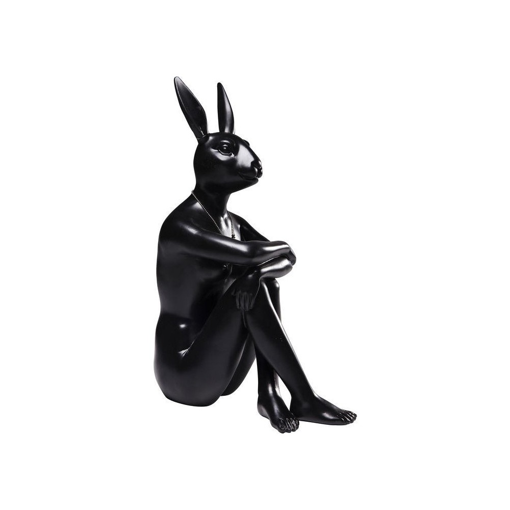 Figura de coelho RABBIT preto mate com colar KARE Design — vista a três quartos