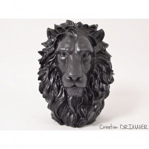 Statue A Poser Tete De Lion Noir Mat King Pas Cher