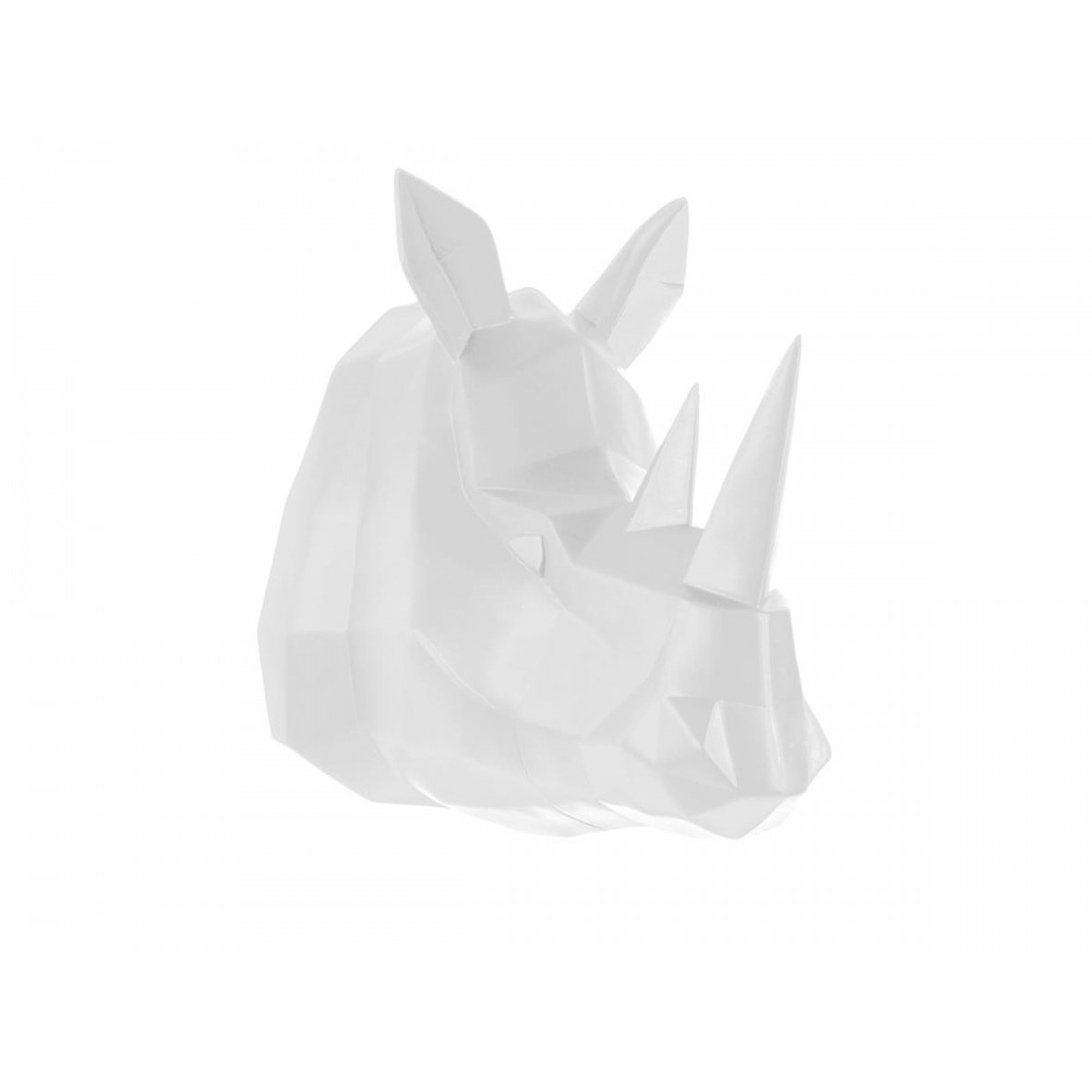 Escultura de parede rinoceronte ORIGAMI branco facetado Present Time — vista a três quartos