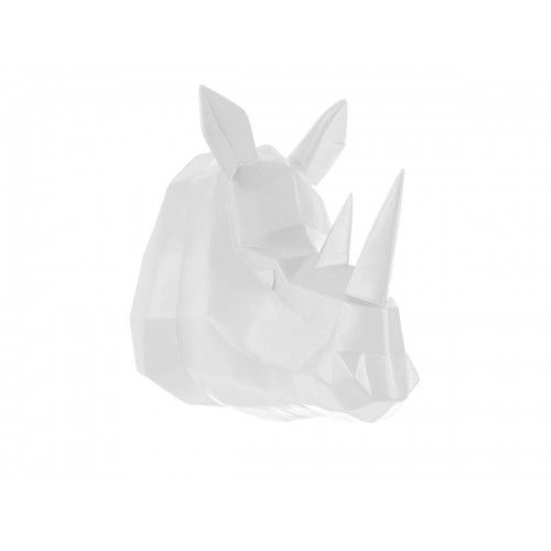 Escultura de parede rinoceronte ORIGAMI branco facetado Present Time — vista a três quartos