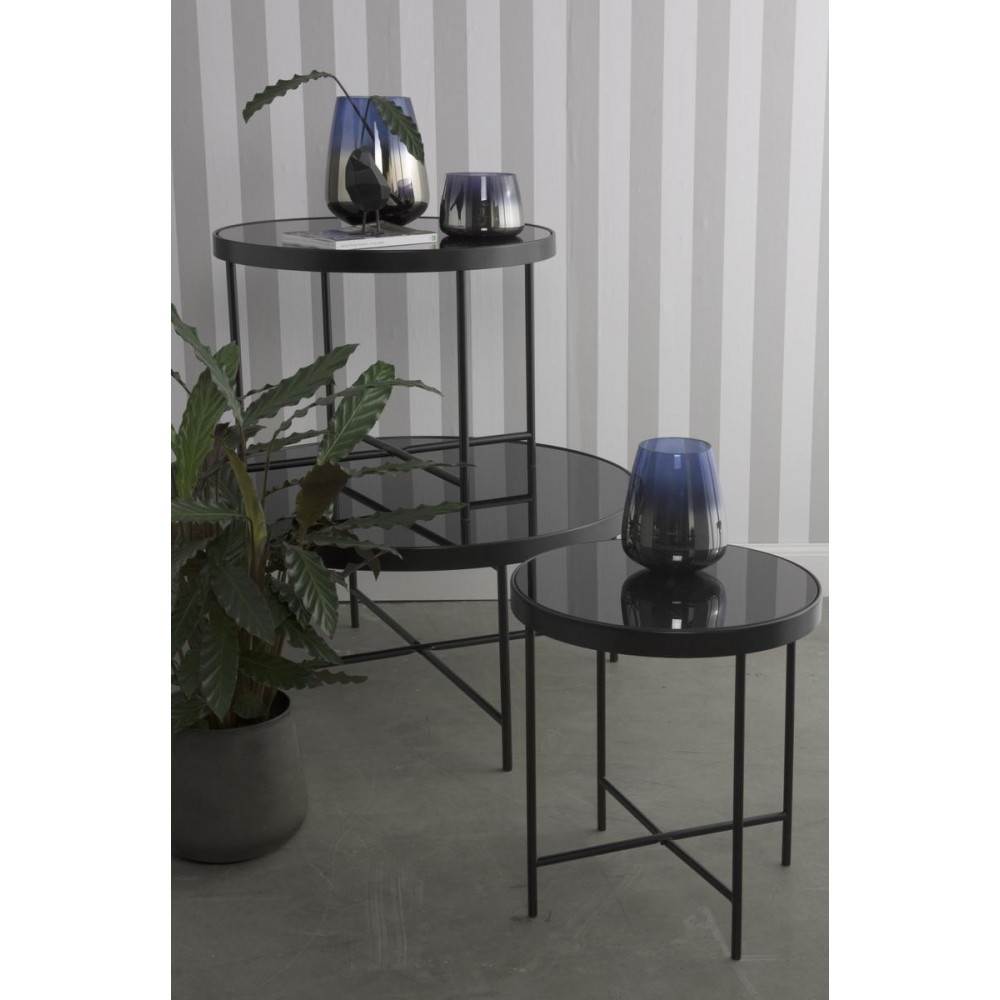 Matte black side table with glass top SMOOTH