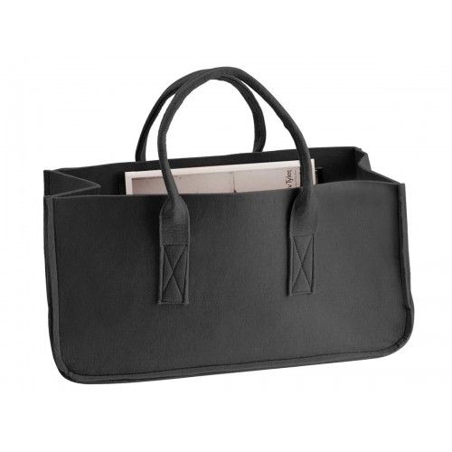 Porta-revistas MELLOW feltro preto com pegas Present Time — vista frontal