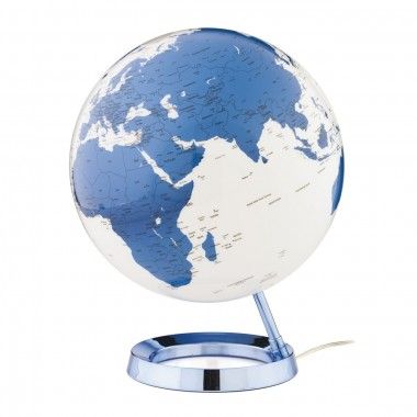 Design brilhante globo brilhante branco azul elétrico na base de cor azul